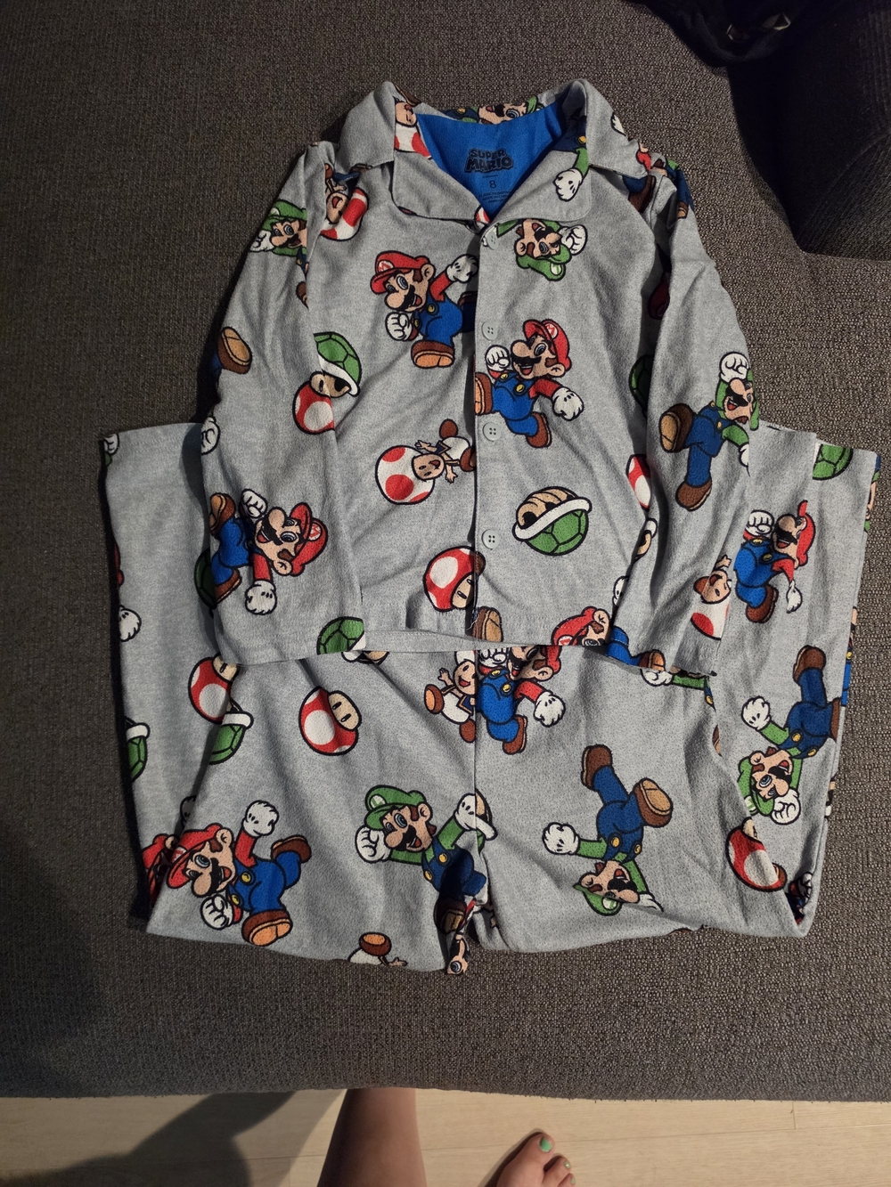 Nintendo Super Mario Pajama Set - Gray with Blue, Red & Green Accents